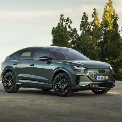Sage green metallic, outdoor static photo, exterior, three-quarter front view