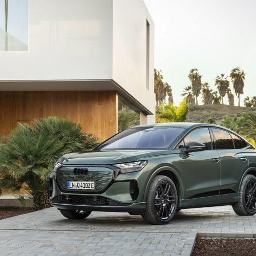 Sage green metallic, outdoor static photo, exterior, three-quarter front view