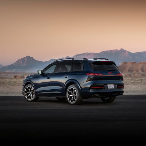 Waitomo blue metallic, outdoor static photo, exterior, three-quarter rear view