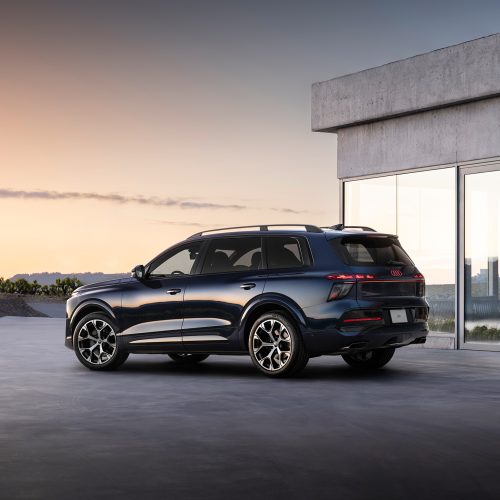 Waitomo blue metallic, outdoor static photo, exterior, three-quarter rear view